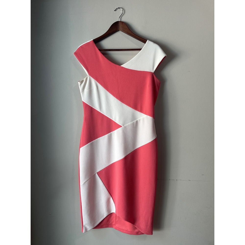 Fifth & Park Coral White Geometric Colorblock Sheath Dress Size‎ 12